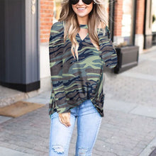 Load image into Gallery viewer, V-neck hollow long sleeve T-shirt

