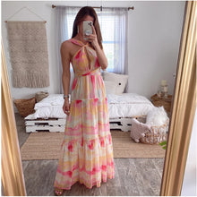 Load image into Gallery viewer, Gradient Deep V Lace Halter Irregular Dress
