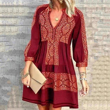 Load image into Gallery viewer, Ethnic Print V-Neck Dress
