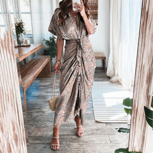 Elegant Fashion Printed V-Neck Maxi Dress