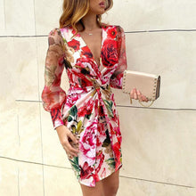 Load image into Gallery viewer, Mesh Print Deep V Dress
