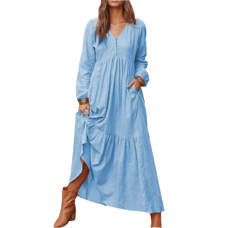 Retro Casual Long-Sleeved Dress