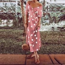 Load image into Gallery viewer, Polka Dot Print V-neck Off-The-Shoulder Dress
