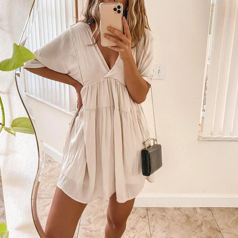 Elegant White V-Neck Dress
