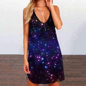 Sexy Printed Hollow Halterneck Mini Dress