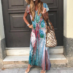Printed Casual Loose Short Sleeve Dress