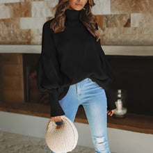 Load image into Gallery viewer, Turtleneck Lantern Sleeve Pullover Sweater

