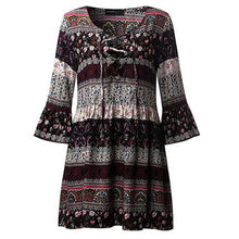 Load image into Gallery viewer, Bohemian Print Lace Up Dress
