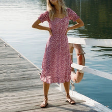 Load image into Gallery viewer, Square Neck Puff Sleeve Ruffle Floarl Printed Dress
