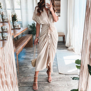 Elegant Commuter Solid Color V-Neck Maxi Dress