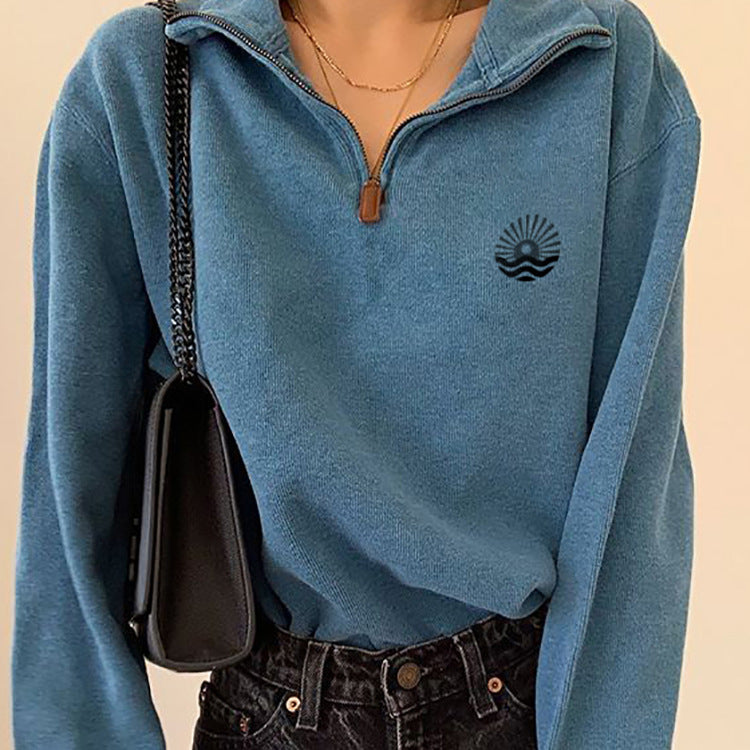 Fashion Lapel Loose Zipper Sweatshirt