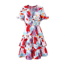 Load image into Gallery viewer, Sweet Bow-Knot Colorful Printed Mini Dress
