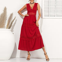 Load image into Gallery viewer, V-Neck Lace Backless Maxi Dress
