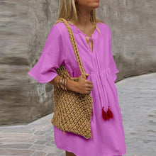 Load image into Gallery viewer, Cute Solid Color V-Neck Boho Mini Dress
