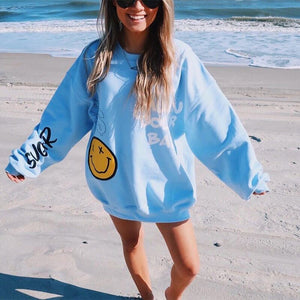 Casual Round Neck Loose Long-Sleeved Cute Printed Sweatshirt