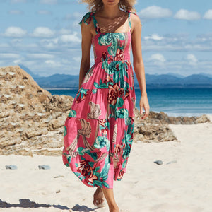 Elegant Sling Print Vacation Maxi Dress