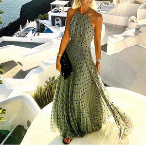 Fashion Polk Dot Sleeveless Maxi Dress