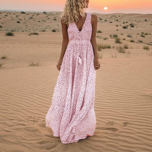 V-Neck Sleeveless Polka Dot Dress