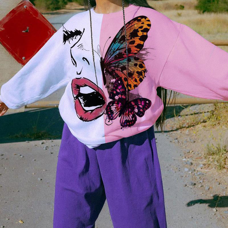 Colorful Tie-Dye Butterfly Print Sweatshirt