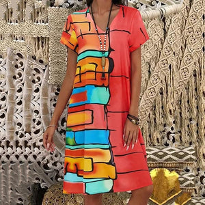 Colorful Short Sleeve Casual Maxi Dress