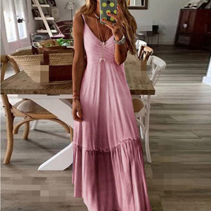 Casual V-Neck Gradient Color Maxi Dress