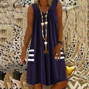 Striped Pocket Sleeveless Dress