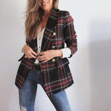 Load image into Gallery viewer, Plaid Printed Long Sleeve Blazer Coat
