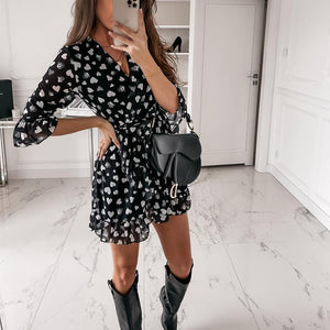Fashion V Neck Printed Mini Dress