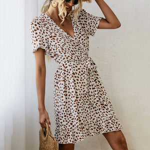 V-Neck Ruffle Print Dress