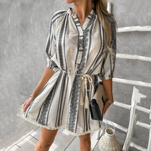 Load image into Gallery viewer, Bohemian Fringed Drawstring Mini Dress

