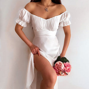 Sexy Solid Color Lantern Sleeve Maxi Dress