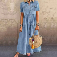 Load image into Gallery viewer, Retro Distressed Denim Maxi Dress
