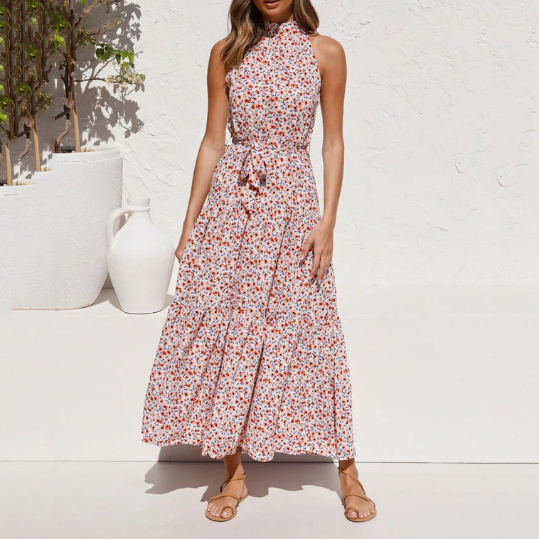 Fashion Halter print Sleeveless Vacation Maxi Dress