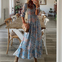 Load image into Gallery viewer, Printed Casual Round Neck Maxi Dress
