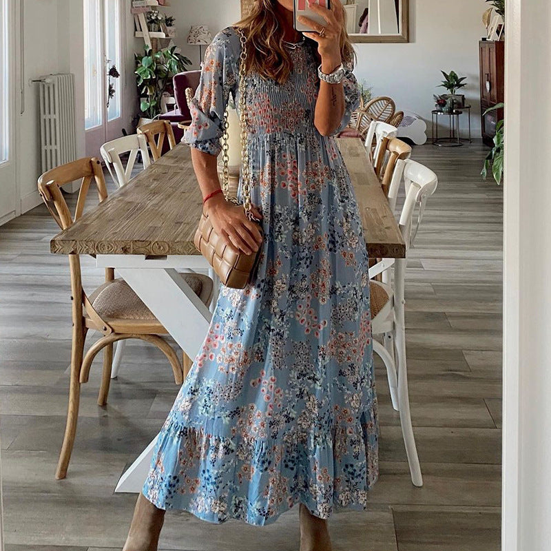 Printed Casual Round Neck Maxi Dress