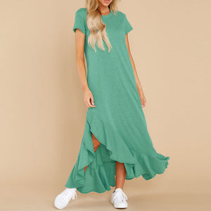 Round Neck Ruffled Slit Dress