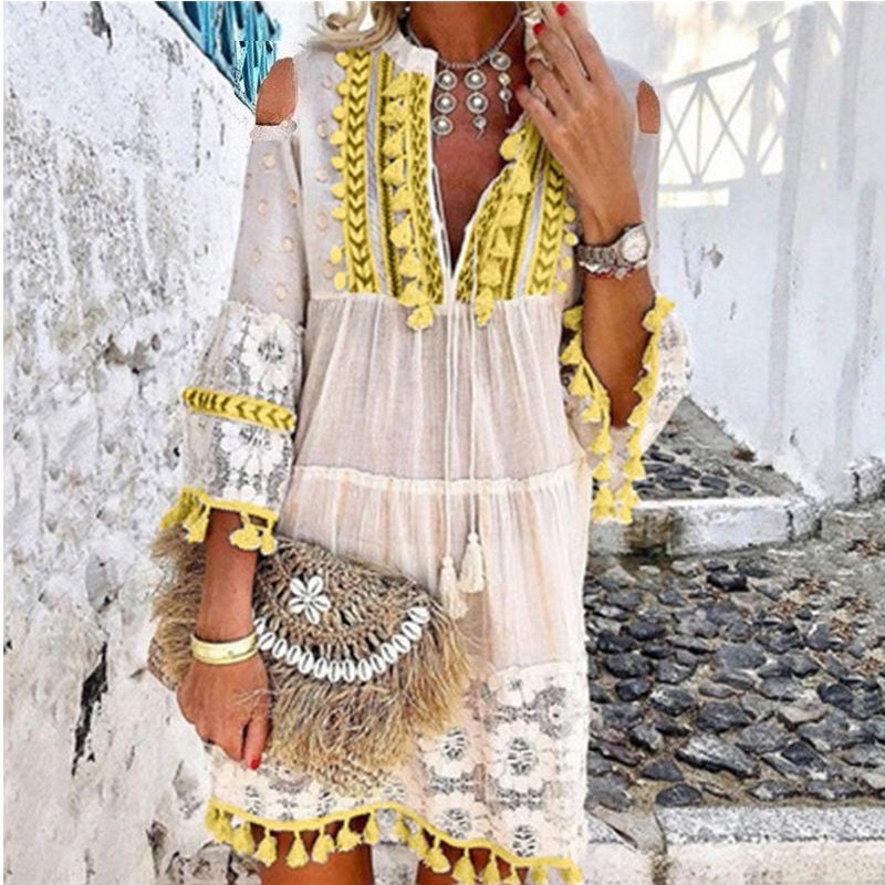 Bohemian Style Tassel Vacation Casual Mini Dress
