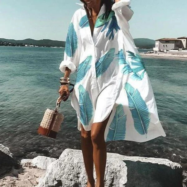 Elegant Special Printed Lapel Shirt Dress