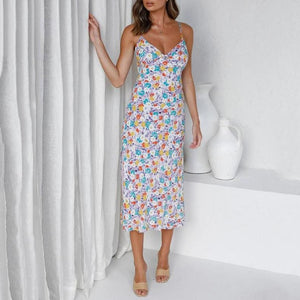 Elegant Floral Printed Sleeveless Maxi Dress