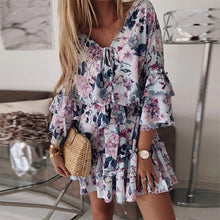 Load image into Gallery viewer, Floral Printed Ruffled V-Neck Mini Dress
