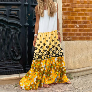 Casual Polk Dot Floral Printed Maxi Dress