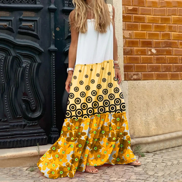 Casual Polk Dot Floral Printed Maxi Dress