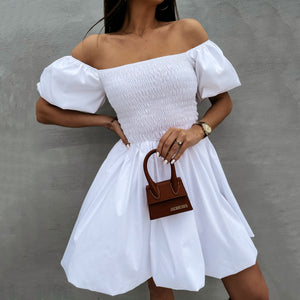 Off The Shoulder Puff Sleeve Mini Dress