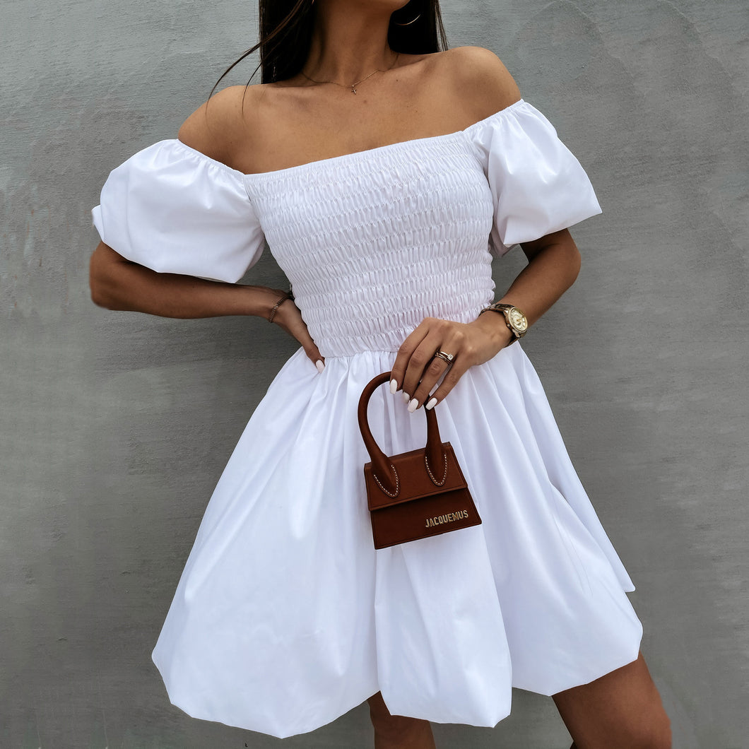 Off The Shoulder Puff Sleeve Mini Dress