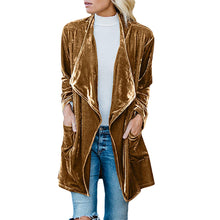 Load image into Gallery viewer, Gold Velvet Mid-length Trench Coat
