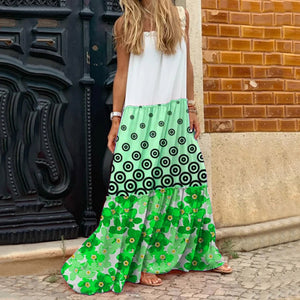 Casual Polk Dot Floral Printed Maxi Dress
