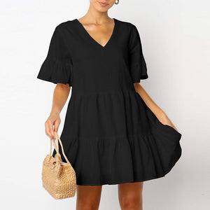 Elegant V-Neck Casual Mini Dress
