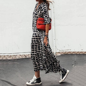 Casual V-Neck Leopard Printed Maxi Dress
