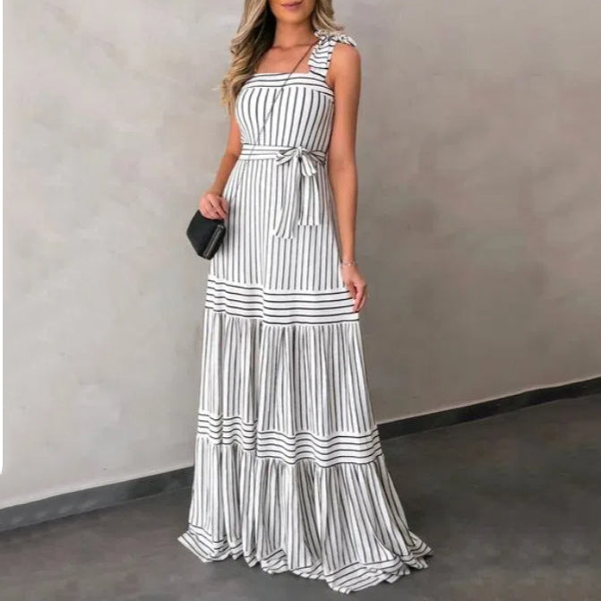 Striped Print Sling Maxi Dress