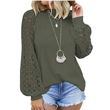 Load image into Gallery viewer, Round Neck Lace Stitching Long-sleeved Top
